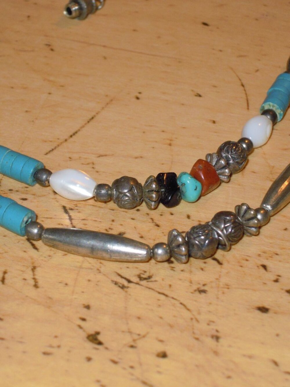 Vintage Liquid Silver Navajo Southwestern Necklace Handmade Beaded Turquoise